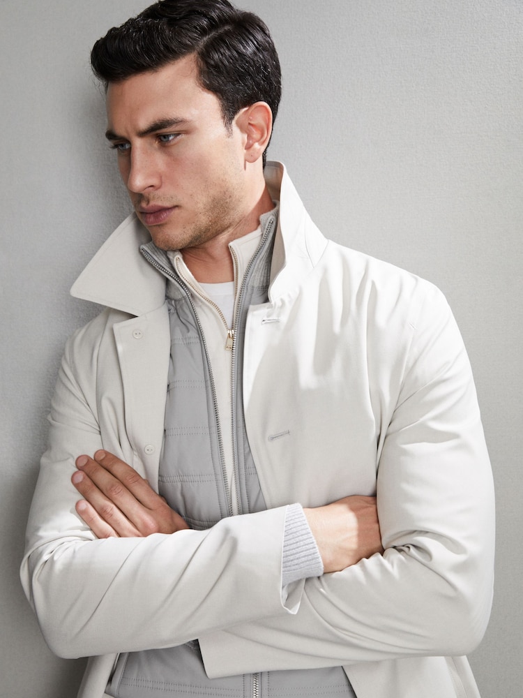Reiss Soft Grey Trainer Hybrid Quilt and Knit Zip-Through Jacket - Image 7 of 7