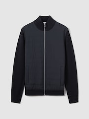 Reiss Navy Trainer Hybrid Quilt and Knit Zip-Through Jacket - Image 2 of 7