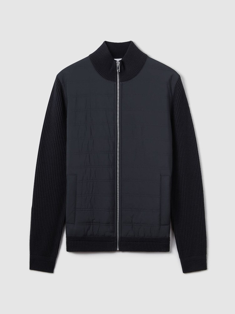 Reiss Navy Trainer Hybrid Quilt and Knit Zip-Through Jacket - Image 2 of 7