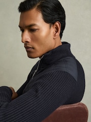 Reiss Navy Trainer Hybrid Quilt and Knit Zip-Through Jacket - Image 4 of 7