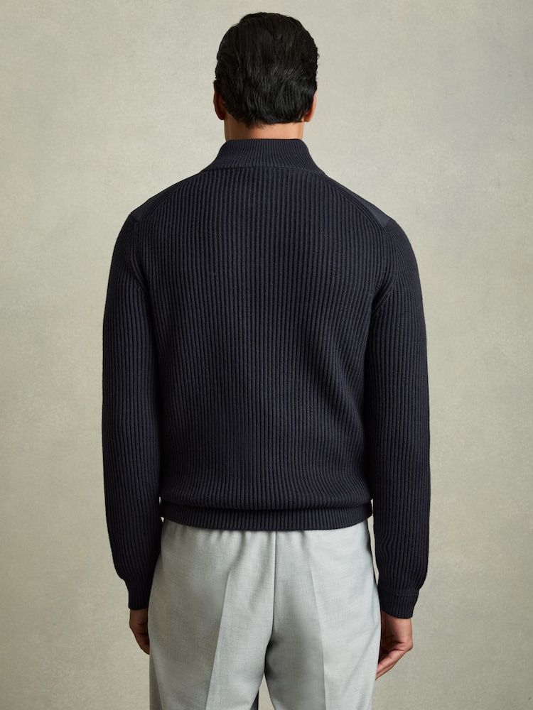 Reiss Navy Trainer Hybrid Quilt and Knit Zip-Through Jacket - Image 5 of 7