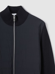 Reiss Navy Trainer Hybrid Quilt and Knit Zip-Through Jacket - Image 6 of 7