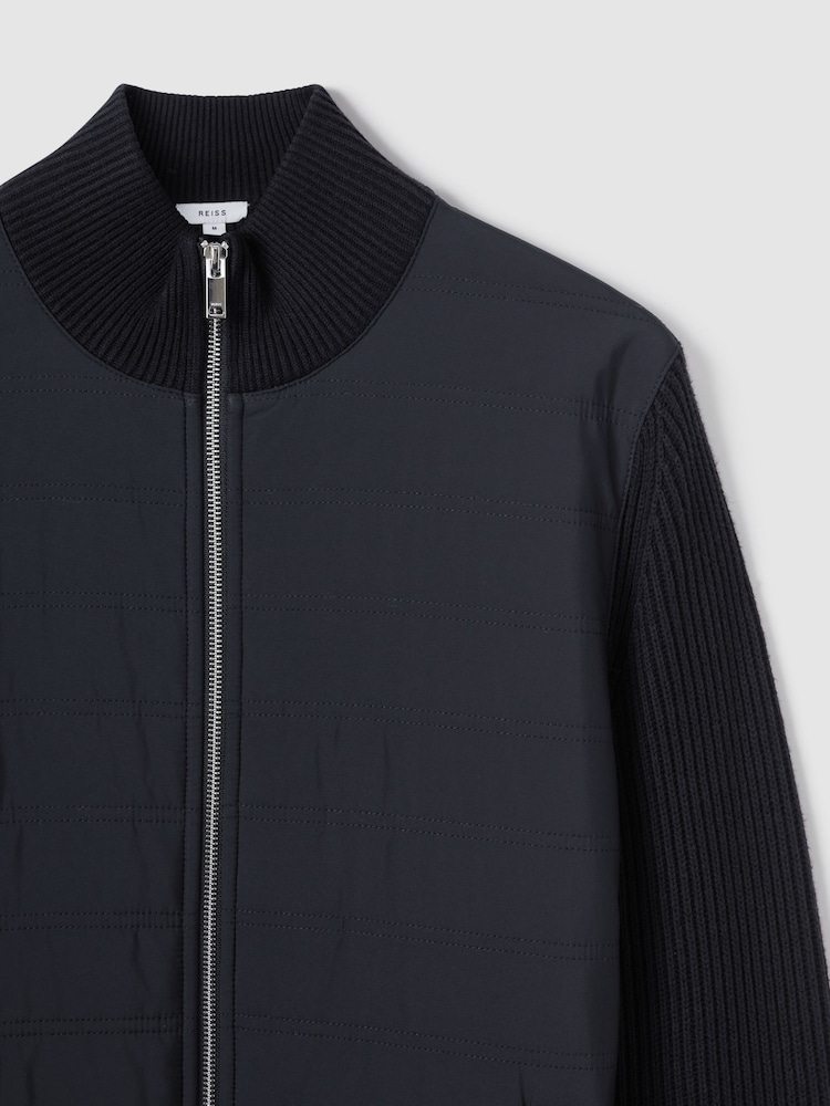 Reiss Navy Trainer Hybrid Quilt and Knit Zip-Through Jacket - Image 6 of 7