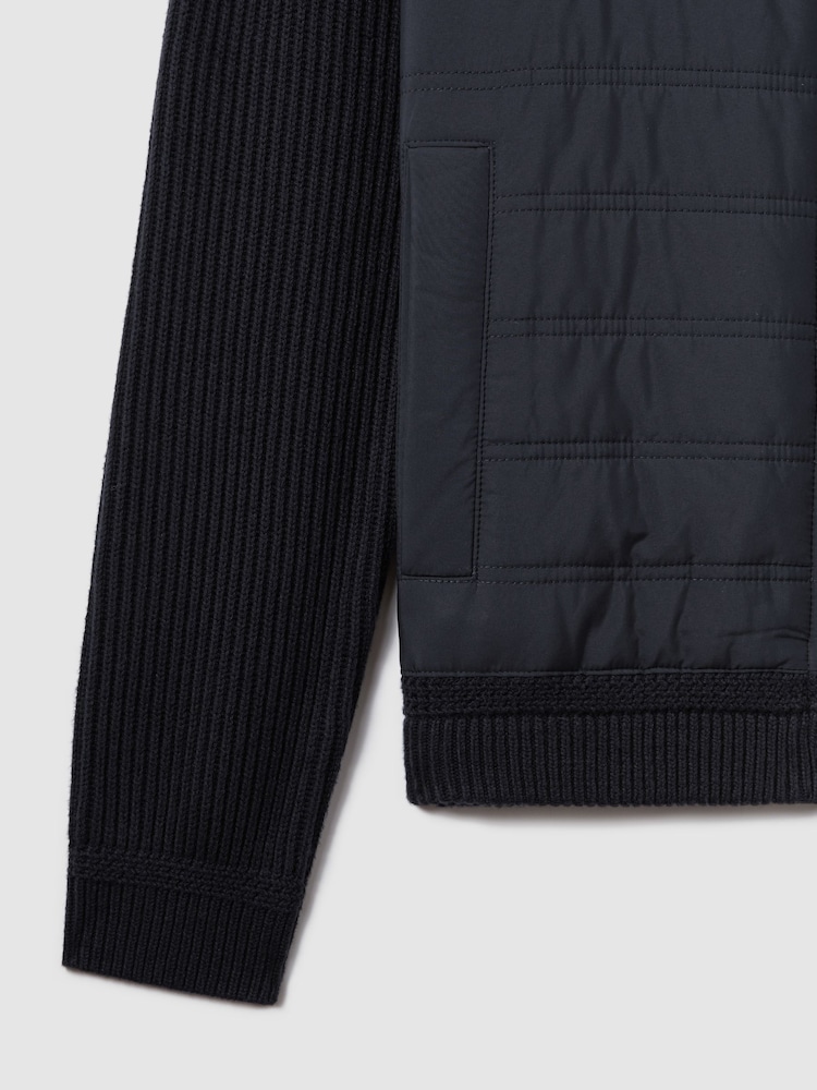 Reiss Navy Trainer Hybrid Quilt and Knit Zip-Through Jacket - Image 7 of 7