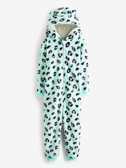 Turquoise Blue Leopard Animal Fleece all in one (3-16yrs) - Image 1 of 2