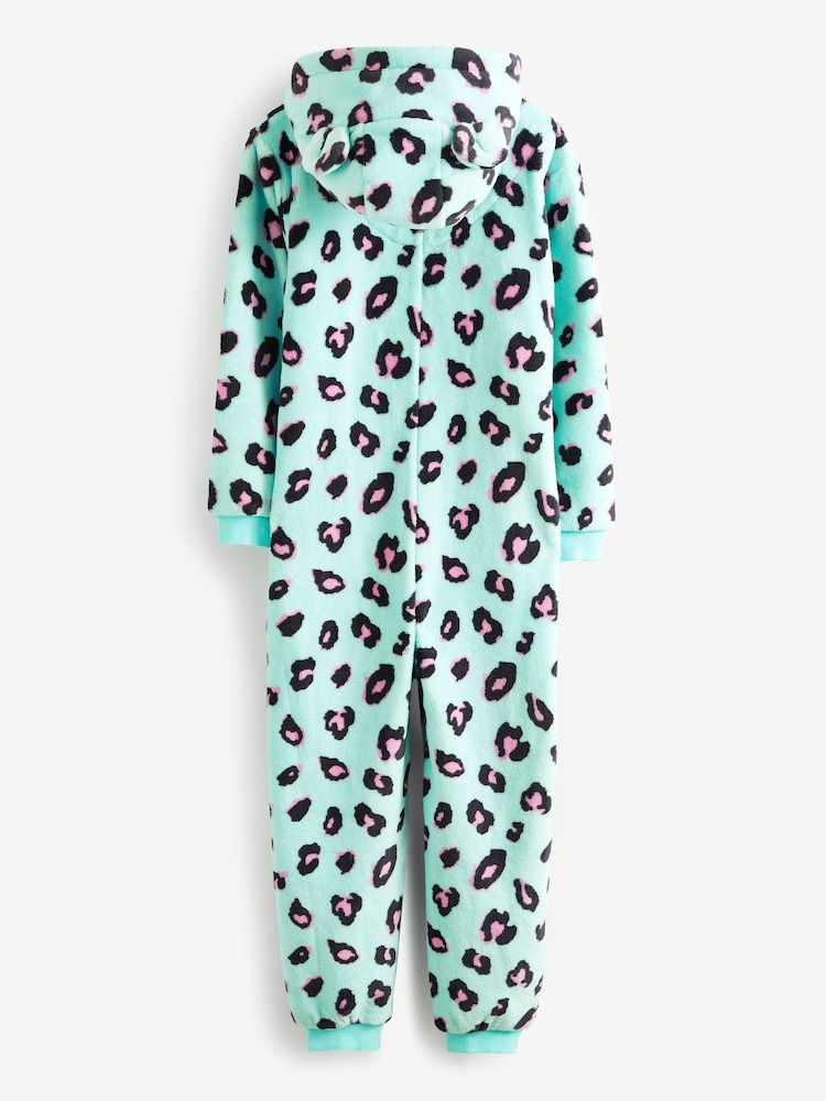 Turquoise Blue Leopard Animal Fleece all in one (3-16yrs) - Image 2 of 2