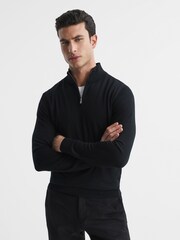 Reiss Black Blackhall Merino Wool Half-Zip Funnel Neck Jumper - Image 1 of 6