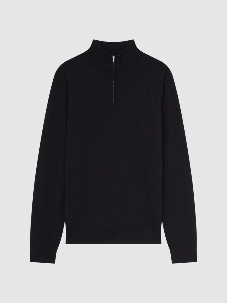 Reiss Black Blackhall Merino Wool Half-Zip Funnel Neck Jumper - Image 2 of 6