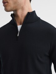 Reiss Black Blackhall Merino Wool Half-Zip Funnel Neck Jumper - Image 4 of 6