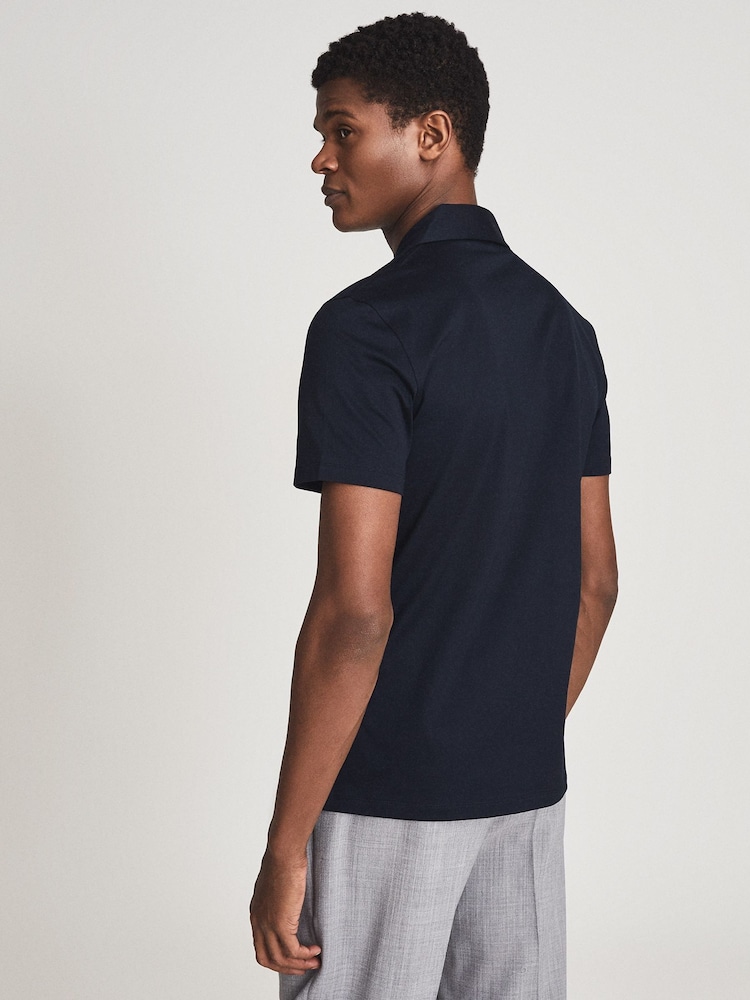 Reiss Blue Caspa Mercerised Cotton Cuban Collar Jersey 100% Cotton Shirt - Image 5 of 5