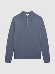 Reiss Nickel Blue Trafford Merino Wool Polo Shirt - Image 2 of 6