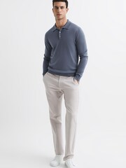 Reiss Nickel Blue Trafford Merino Wool Polo Shirt - Image 3 of 6