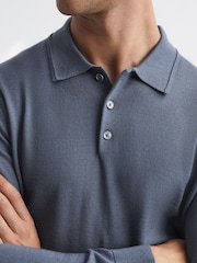 Reiss Nickel Blue Trafford Merino Wool Polo Shirt - Image 4 of 6
