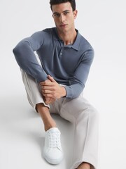 Reiss Nickel Blue Trafford Merino Wool Polo Shirt - Image 6 of 6