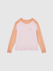 Reiss Pink/Orange Audrey 9-12 yrs Colourblock Crew Neck Jumper - Image 2 of 6