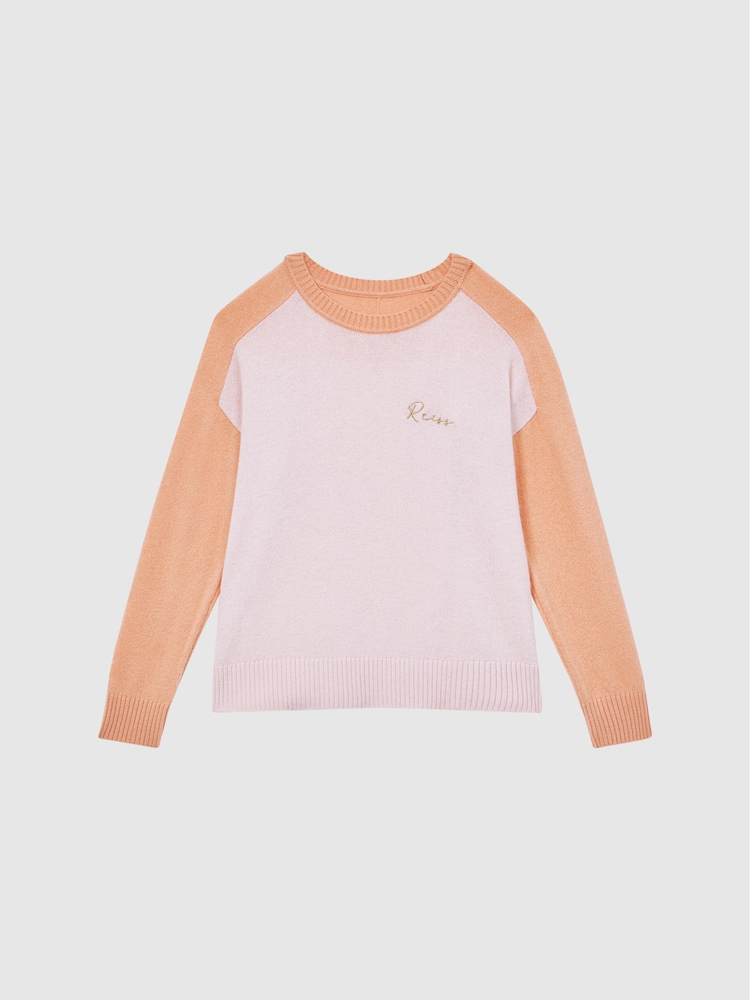 Reiss Pink/Orange Audrey 9-12 yrs Colourblock Crew Neck Jumper - Image 2 of 6