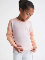 Reiss Pink/Orange Audrey 9-12 yrs Colourblock Crew Neck Jumper - Image 3 of 6