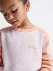Reiss Pink/Orange Audrey 9-12 yrs Colourblock Crew Neck Jumper - Image 4 of 6