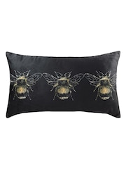 Evans Lichfield Black Gold Bee Velvet Polyester Filled Cushion - Image 1 of 2
