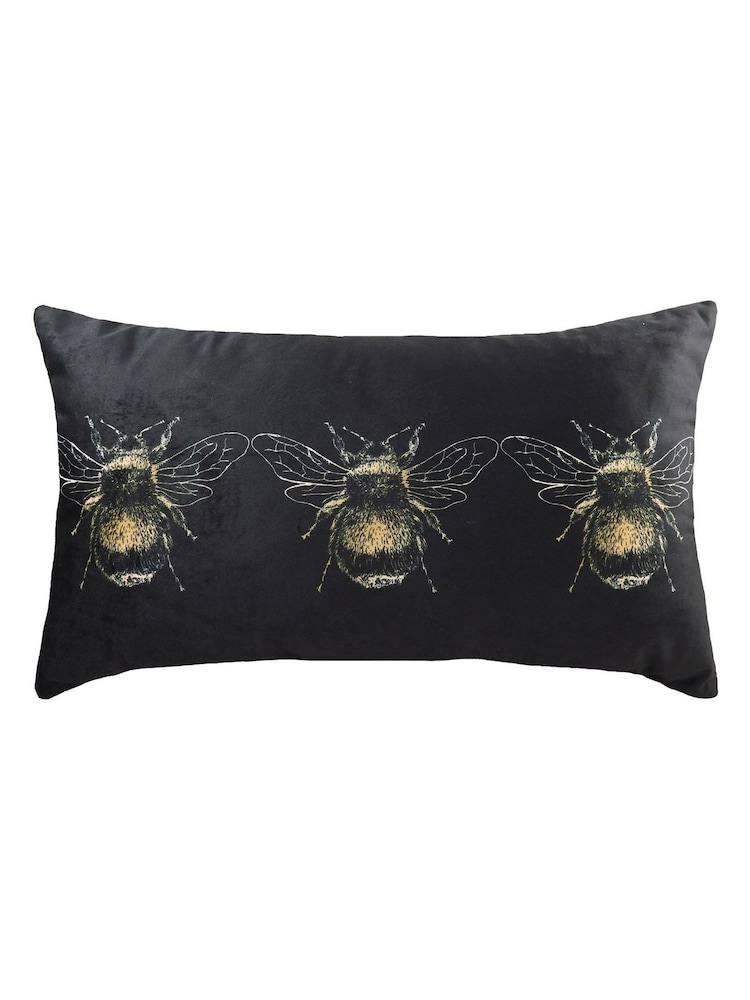 Evans Lichfield Black Gold Bee Velvet Polyester Filled Cushion - Image 1 of 2