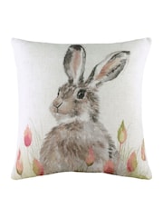 Evans Lichfield White Hedgerow Hare Printed Polyester Filled Cushion - Image 1 of 2