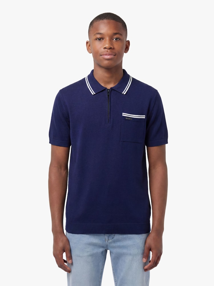 Luke 1977 Blue Junior Sebaco Knitted Polo Shirt - Image 1 of 7 Luke 1977 Blue Junior Sebaco Knitted Polo Shirt - Image 1 of 7