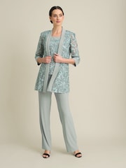 Gina Bacconi Green Joelle Embroidered Trousers Suit 2 Piece With Detachable Necklace - Image 1 of 9