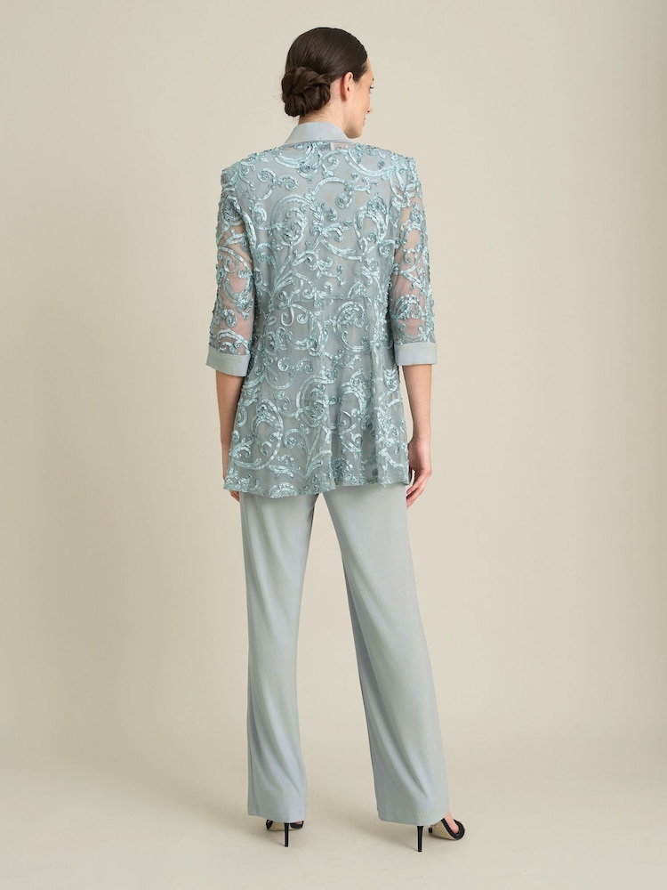 Gina Bacconi Green Joelle Embroidered Trousers Suit 2 Piece With Detachable Necklace - Image 2 of 9 Gina Bacconi Green Joelle Embroidered Trousers Suit 2 Piece With Detachable Necklace - Image 2 of 9