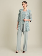 Gina Bacconi Green Joelle Embroidered Trousers Suit 2 Piece With Detachable Necklace - Image 3 of 9