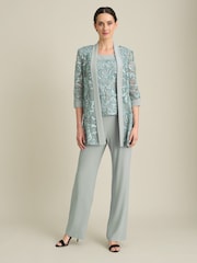 Gina Bacconi Green Joelle Embroidered Trousers Suit 2 Piece With Detachable Necklace - Image 5 of 9