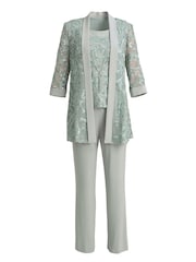 Gina Bacconi Green Joelle Embroidered Trousers Suit 2 Piece With Detachable Necklace - Image 9 of 9