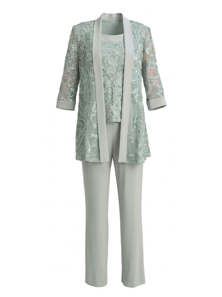 Gina Bacconi Green Joelle Embroidered Trousers Suit 2 Piece With Detachable Necklace - Image 9 of 9 Gina Bacconi Green Joelle Embroidered Trousers Suit 2 Piece With Detachable Necklace - Image 9 of 9