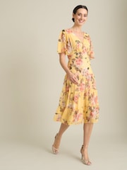 Gina Bacconi Yellow Agatha Floral Chiffon Dress - Image 1 of 6