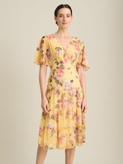 Gina Bacconi Yellow Agatha Floral Chiffon Dress - Image 3 of 6
