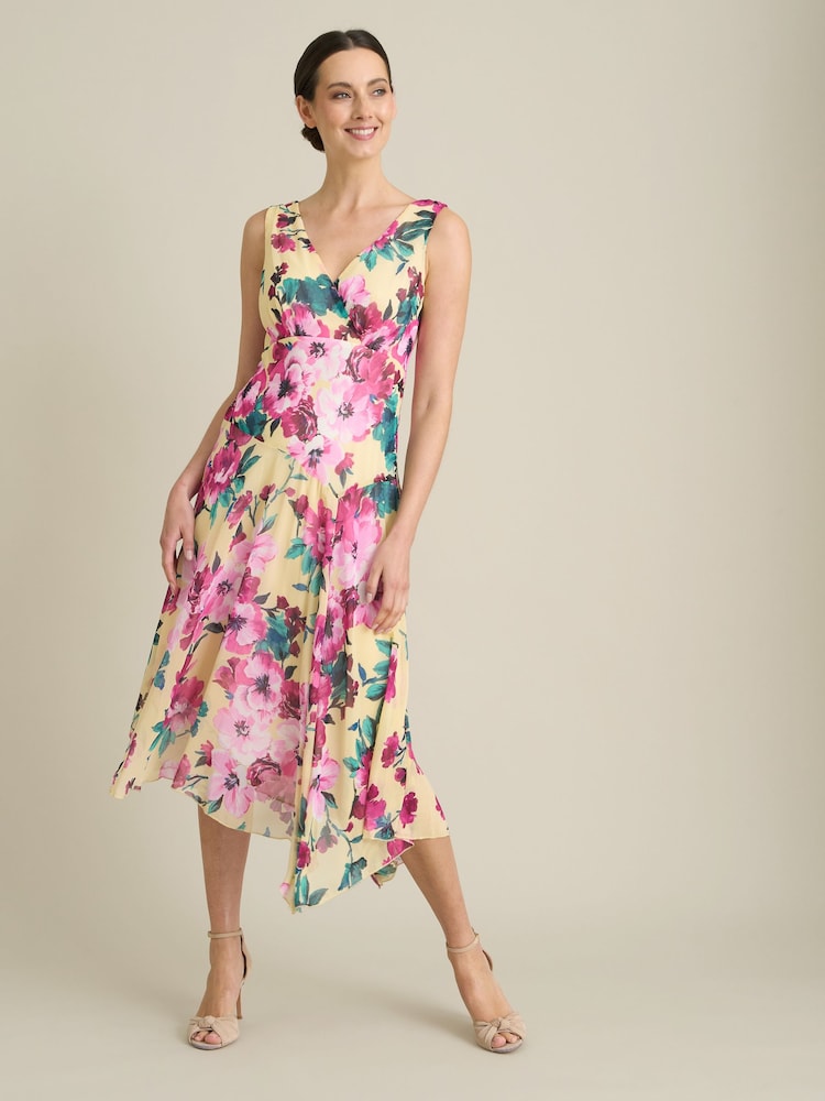 Gina Bacconi Yellow India Chiffon Print Dress - Image 1 of 8
