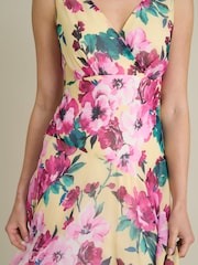Gina Bacconi Yellow India Chiffon Print Dress - Image 4 of 8