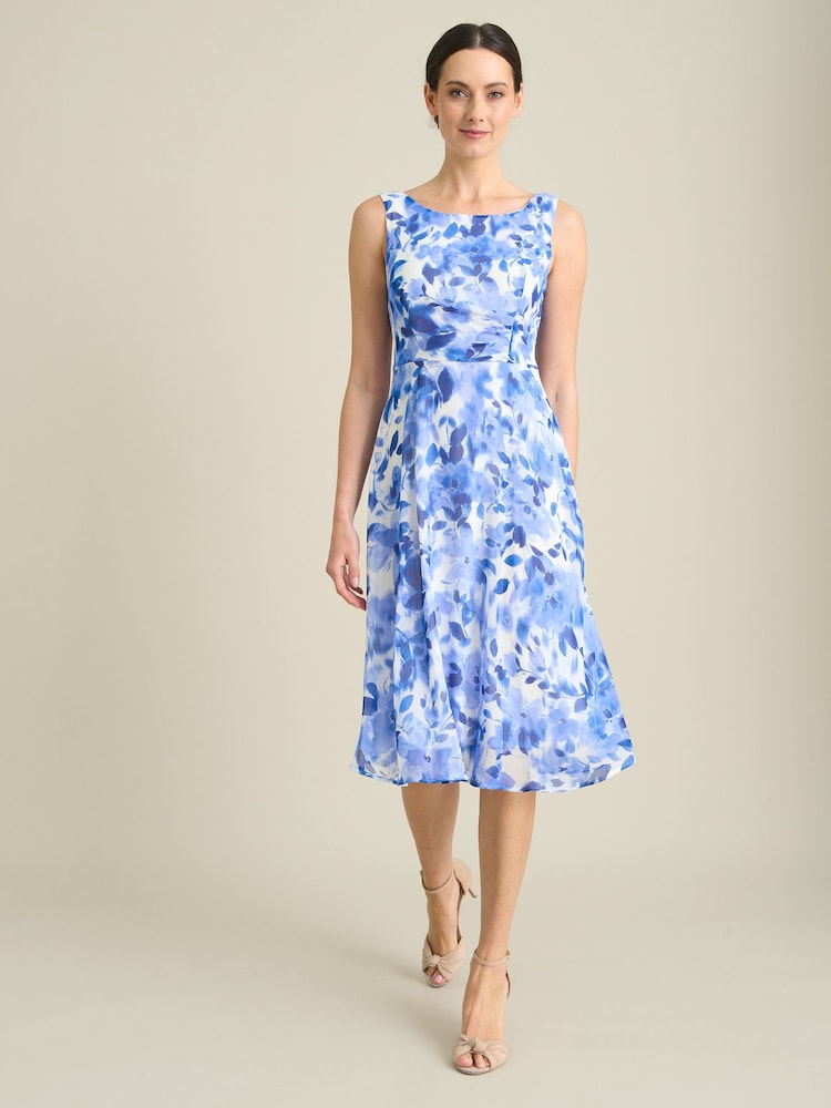 Gina Bacconi Blue Noreen Chiffon Floral Midi Dress - Image 2 of 6 Gina Bacconi Blue Noreen Chiffon Floral Midi Dress - Image 2 of 6