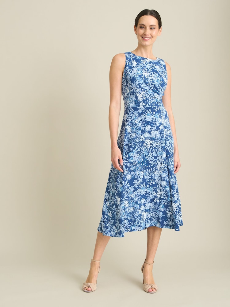 Gina Bacconi Blue Odelia Floral Print Midi Dress - Image 1 of 6
