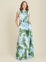 Gina Bacconi Green Rikki Floral Belt Tie Maxi Dress - Image 1 of 5