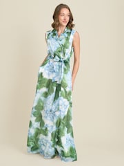 Gina Bacconi Green Rikki Floral Belt Tie Maxi Dress - Image 3 of 5
