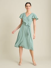 Gina Bacconi Green Peppa Tie Waist V Neck Faux Wrap Dress - Image 1 of 6