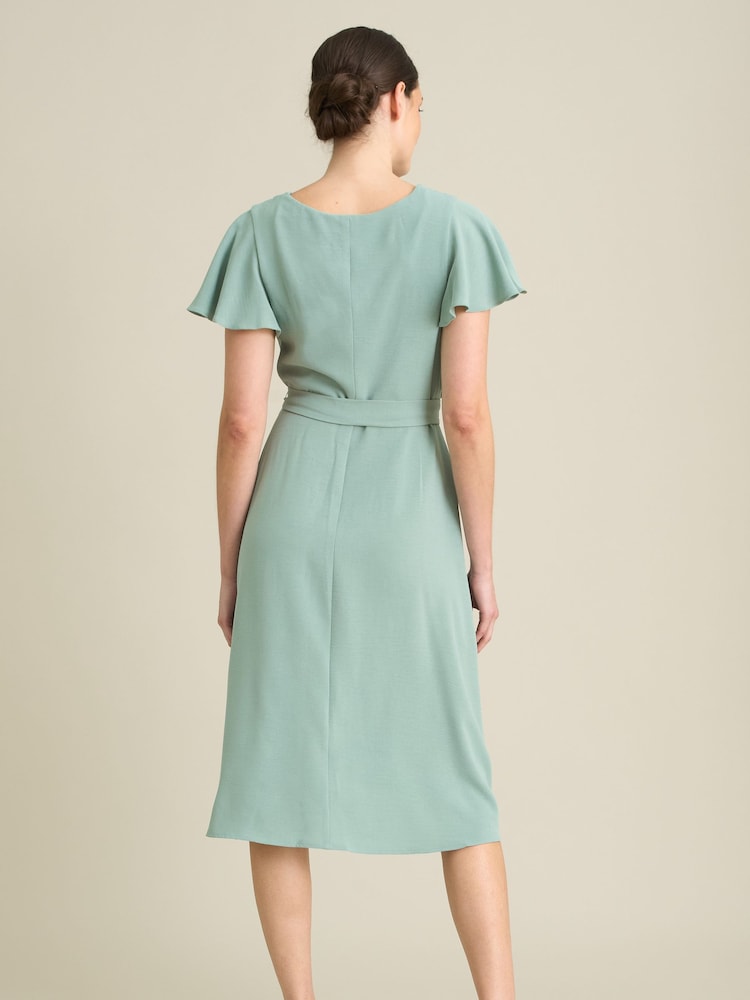 Gina Bacconi Green Peppa Tie Waist V Neck Faux Wrap Dress - Image 2 of 6