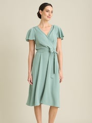 Gina Bacconi Green Peppa Tie Waist V Neck Faux Wrap Dress - Image 3 of 6