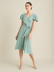 Gina Bacconi Green Peppa Tie Waist V Neck Faux Wrap Dress - Image 5 of 6