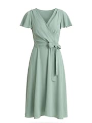 Gina Bacconi Green Peppa Tie Waist V Neck Faux Wrap Dress - Image 6 of 6