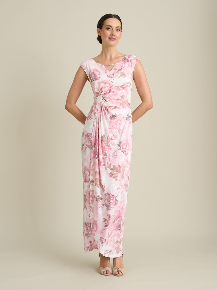 Gina Bacconi Pink Lora Floral Jersey Diamante Trim Maxi Dress - Image 1 of 6