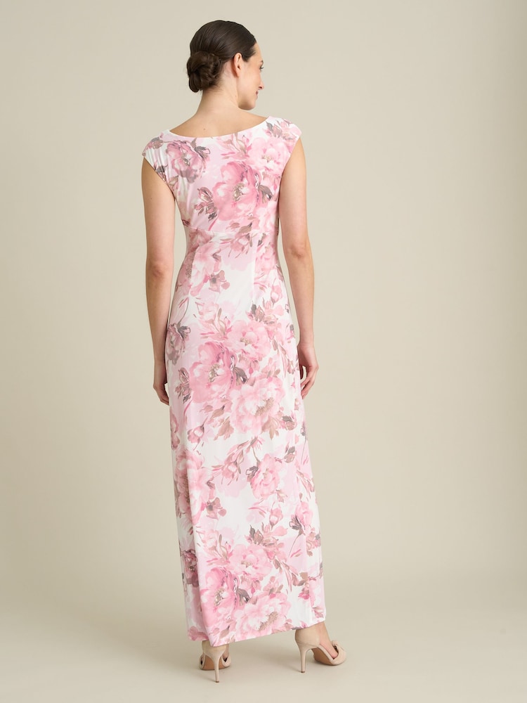 Gina Bacconi Pink Lora Floral Jersey Diamante Trim Maxi Dress - Image 2 of 6