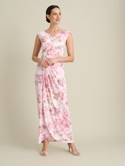 Gina Bacconi Pink Lora Floral Jersey Diamante Trim Maxi Dress - Image 3 of 6