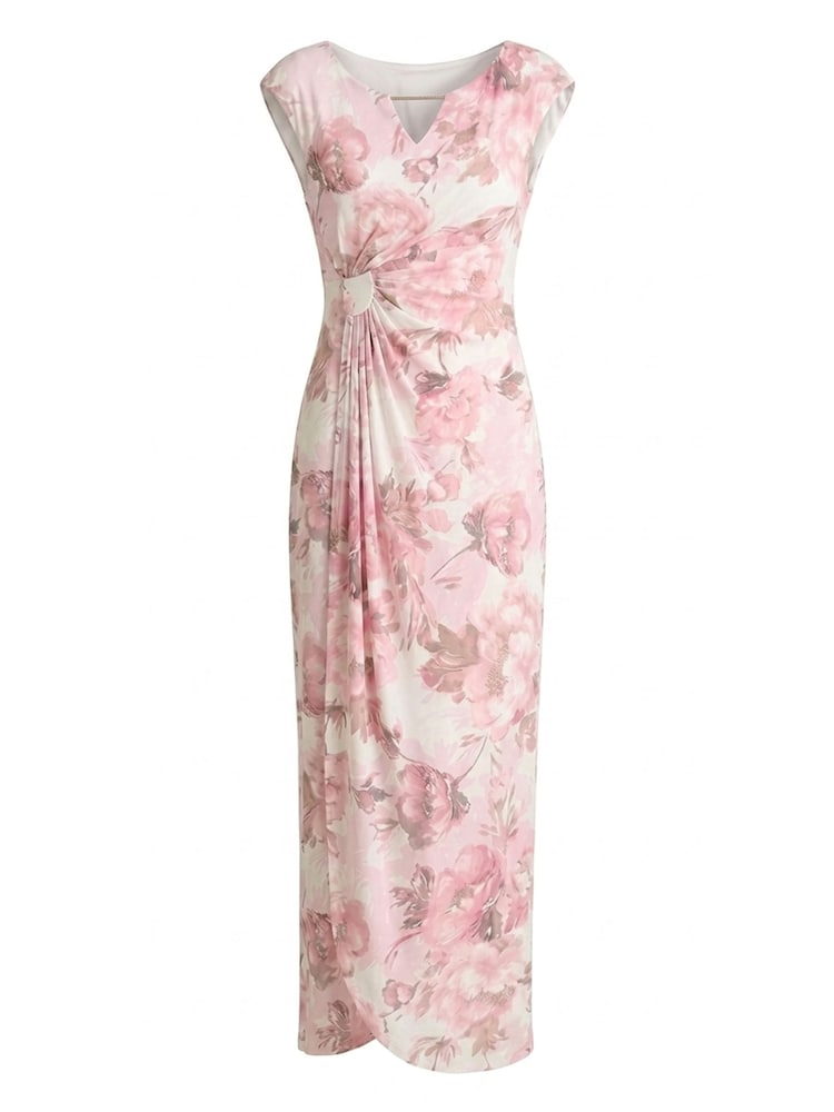 Gina Bacconi Pink Lora Floral Jersey Diamante Trim Maxi Dress - Image 6 of 6