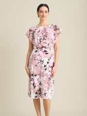 Gina Bacconi Pink Raegan Chiffon Overlay Print Dress - Image 1 of 6